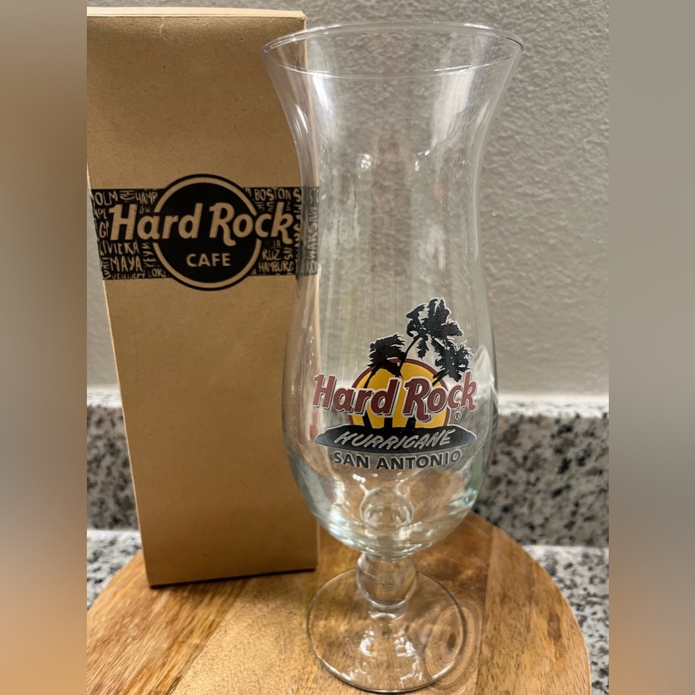 Hard Rock Cafe San Antonio Hurricane Clear Cocktail Glass 22oz 9.25” In Box